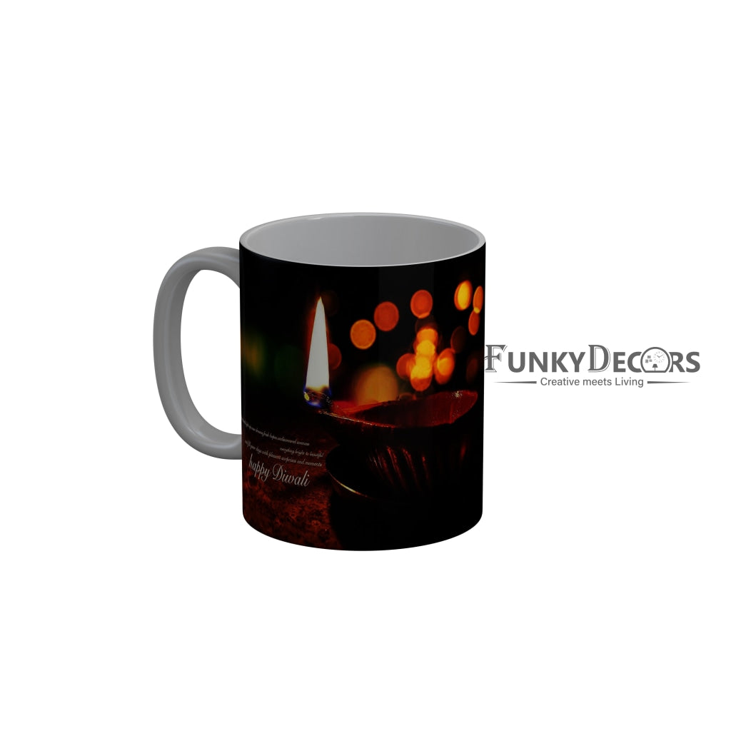 FunkyDecors Fill your day with pleasant suprises and moments Happy Diwali Ceramic Mug, 350 ML, Multicolor