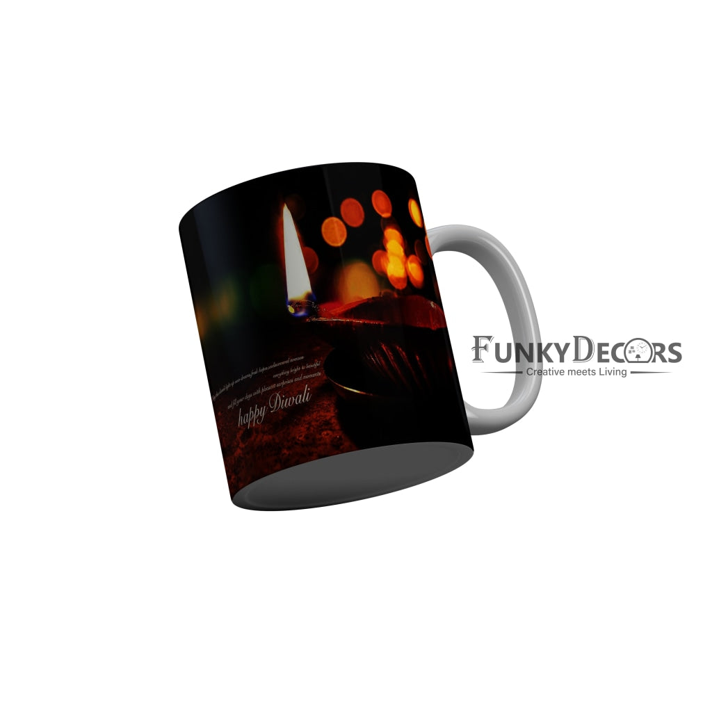 FunkyDecors Fill your day with pleasant suprises and moments Happy Diwali Ceramic Mug, 350 ML, Multicolor