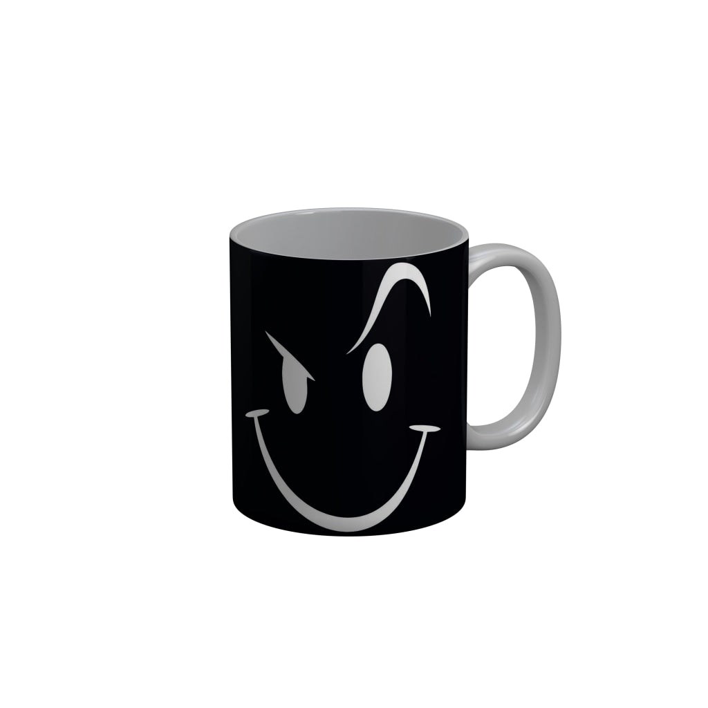 FunkyDecors Funny Face Black Ceramic Coffee Mug, 350 ml