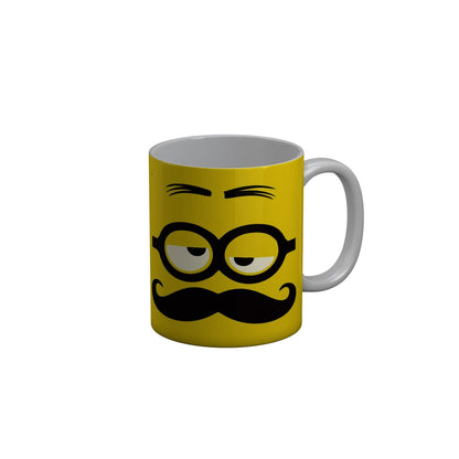 FunkyDecors Funny Face Yellow Ceramic Coffee Mug, 350 ml