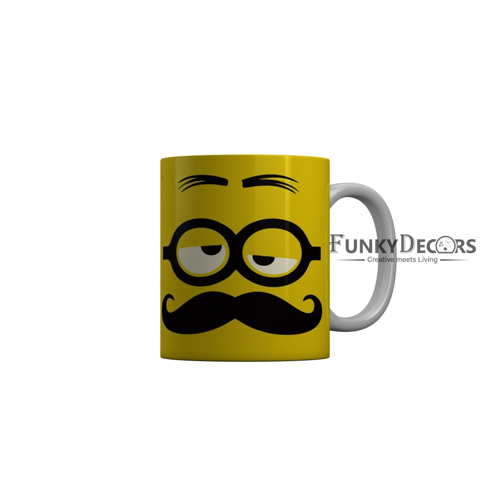 FunkyDecors Funny Face Yellow Ceramic Coffee Mug, 350 ml