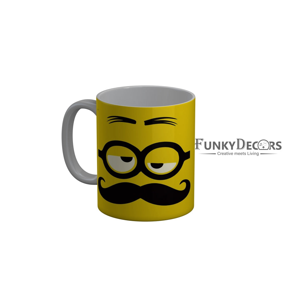 FunkyDecors Funny Face Yellow Ceramic Coffee Mug, 350 ml