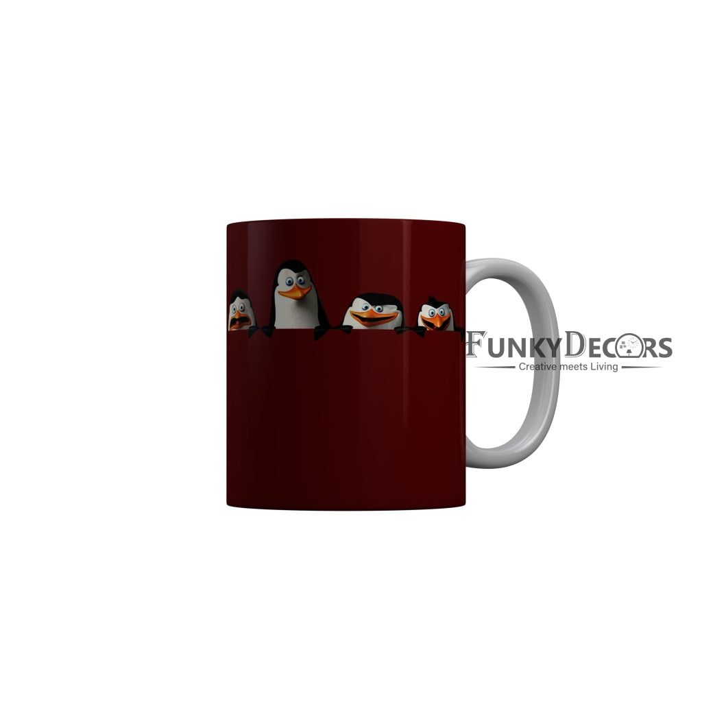 FunkyDecors Funny Penguins Red Ceramic Coffee Mug, 350 ml