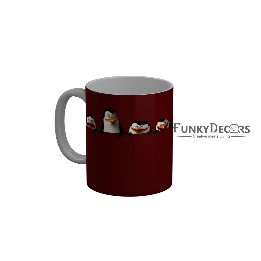 FunkyDecors Funny Penguins Red Ceramic Coffee Mug, 350 ml