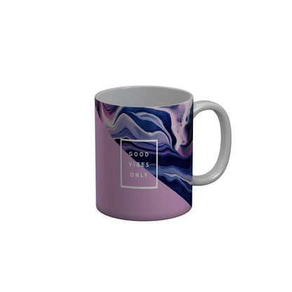 FunkyDecors Good Vibes Only Blue Pink Marble Pattern Ceramic Coffee Mug