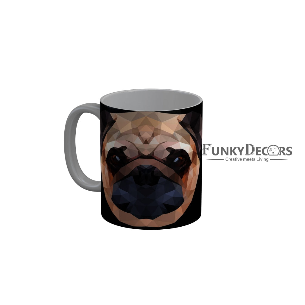 FunkyDecors Graphical Dog Face Black Ceramic Coffee Mug, 350 ml