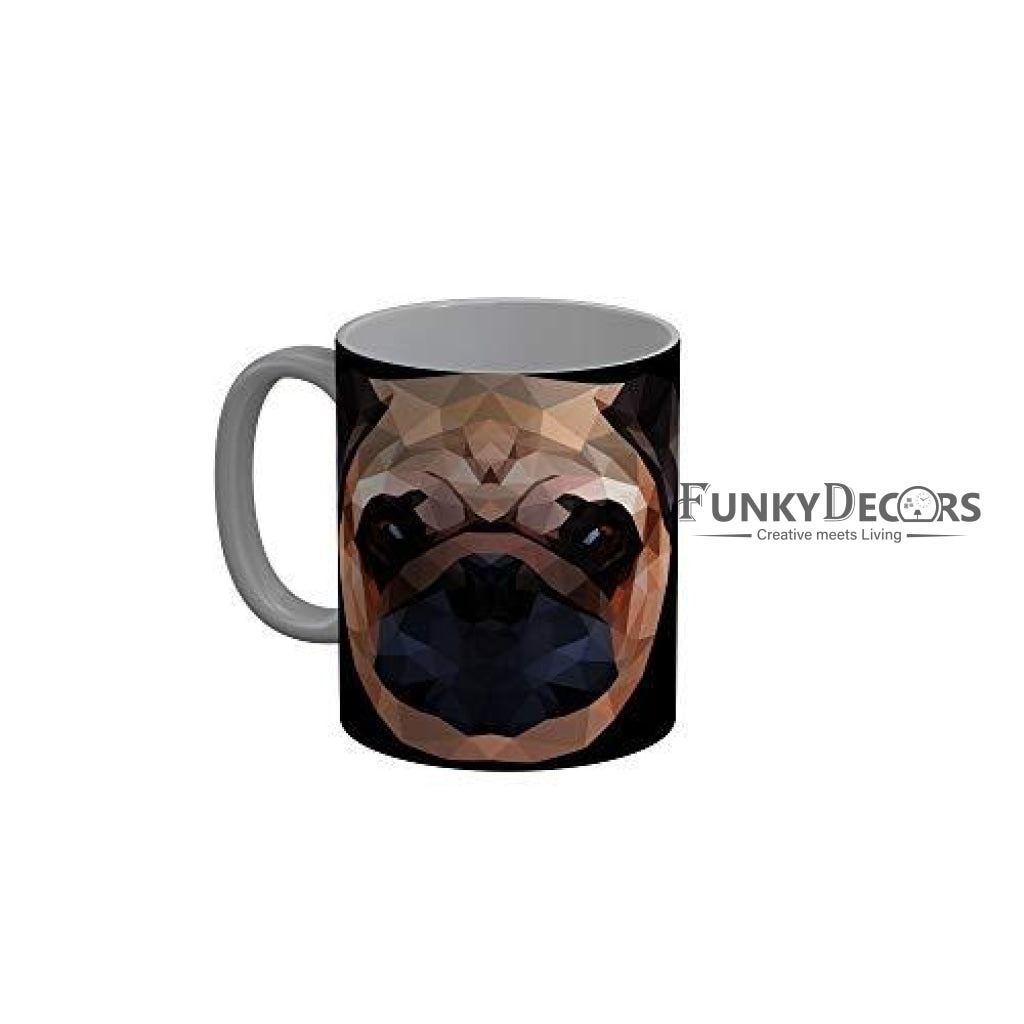 Funkydecors Graphical Dog Face Black Ceramic Coffee Mug 350 Ml Mugs