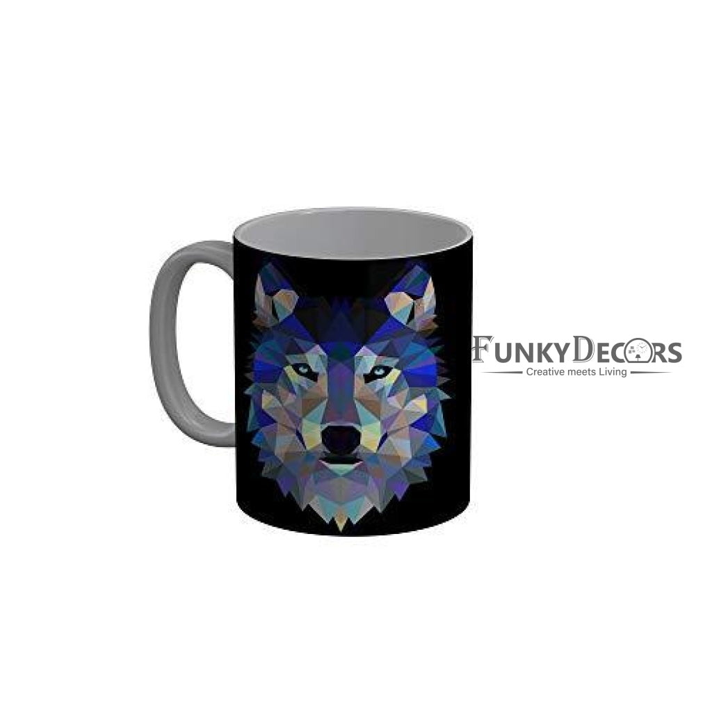 Funkydecors Graphical Lion Face Black Ceramic Coffee Mug 350 Ml Mugs