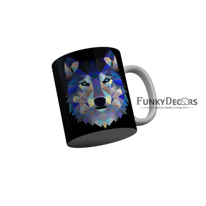 FunkyDecors Graphical Lion Face Black Ceramic Coffee Mug, 350 ml