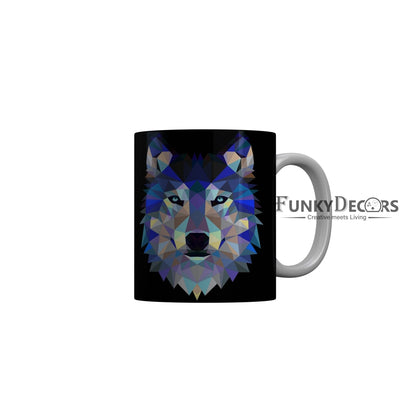FunkyDecors Graphical Lion Face Black Ceramic Coffee Mug, 350 ml