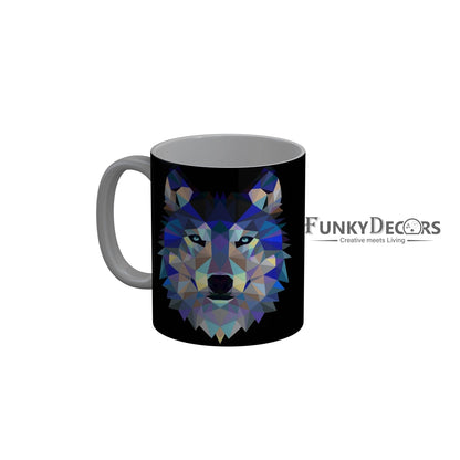 FunkyDecors Graphical Lion Face Black Ceramic Coffee Mug, 350 ml