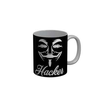 FunkyDecors Hacker Black Funny Quotes Ceramic Coffee Mug, 350 ml