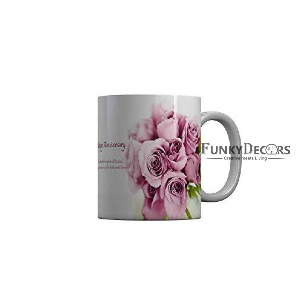 Funkydecors Happy Anniversary Ceramic Mug 350 Ml Multicolor Mugs