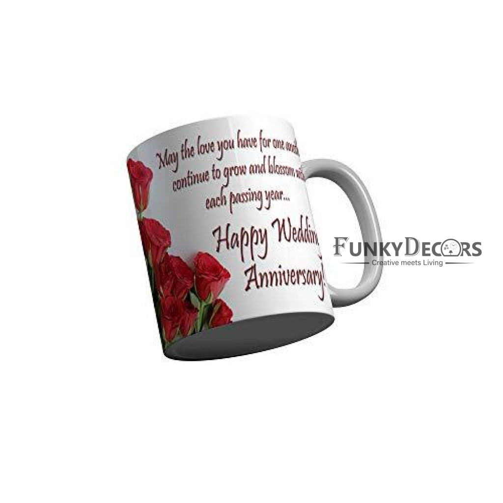 Funkydecors Happy Anniversary Ceramic Mug 350 Ml Multicolor Mugs