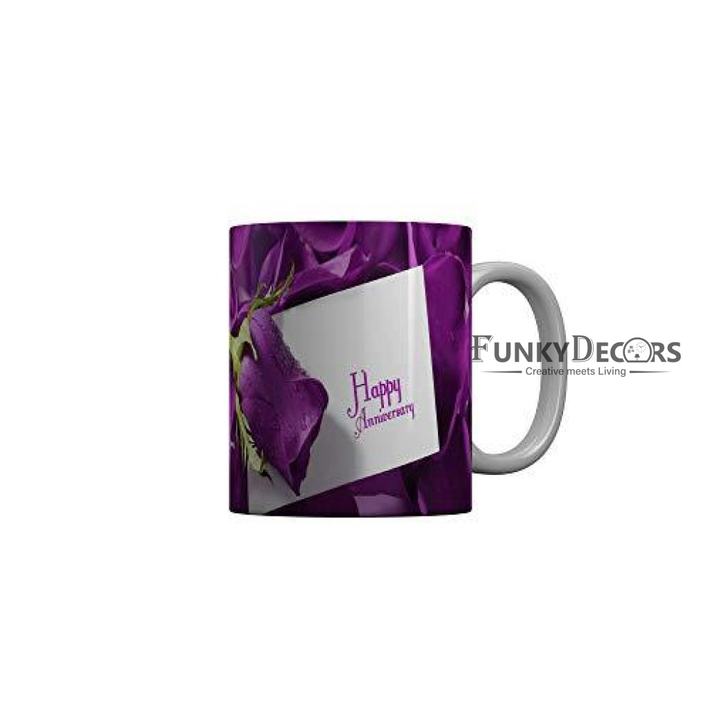 Funkydecors Happy Anniversary Ceramic Mug 350 Ml Multicolor Mugs