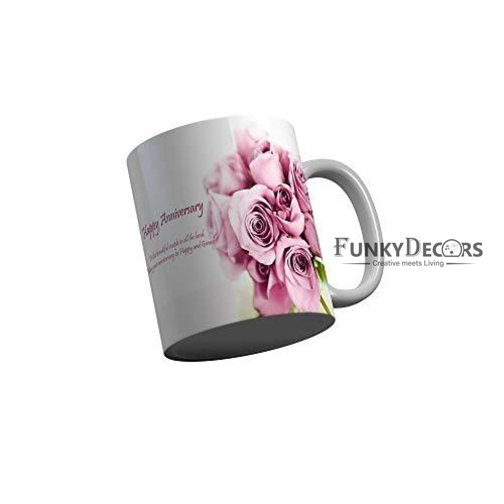 Funkydecors Happy Anniversary Ceramic Mug 350 Ml Multicolor Mugs