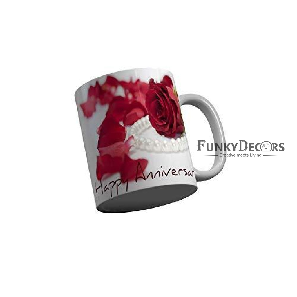 Funkydecors Happy Anniversary Ceramic Mug 350 Ml Multicolor Mugs