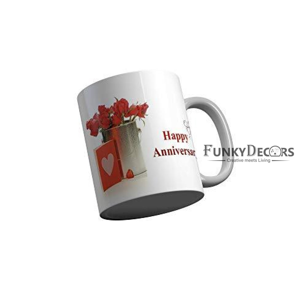 Funkydecors Happy Anniversary Ceramic Mug 350 Ml Multicolor Mugs
