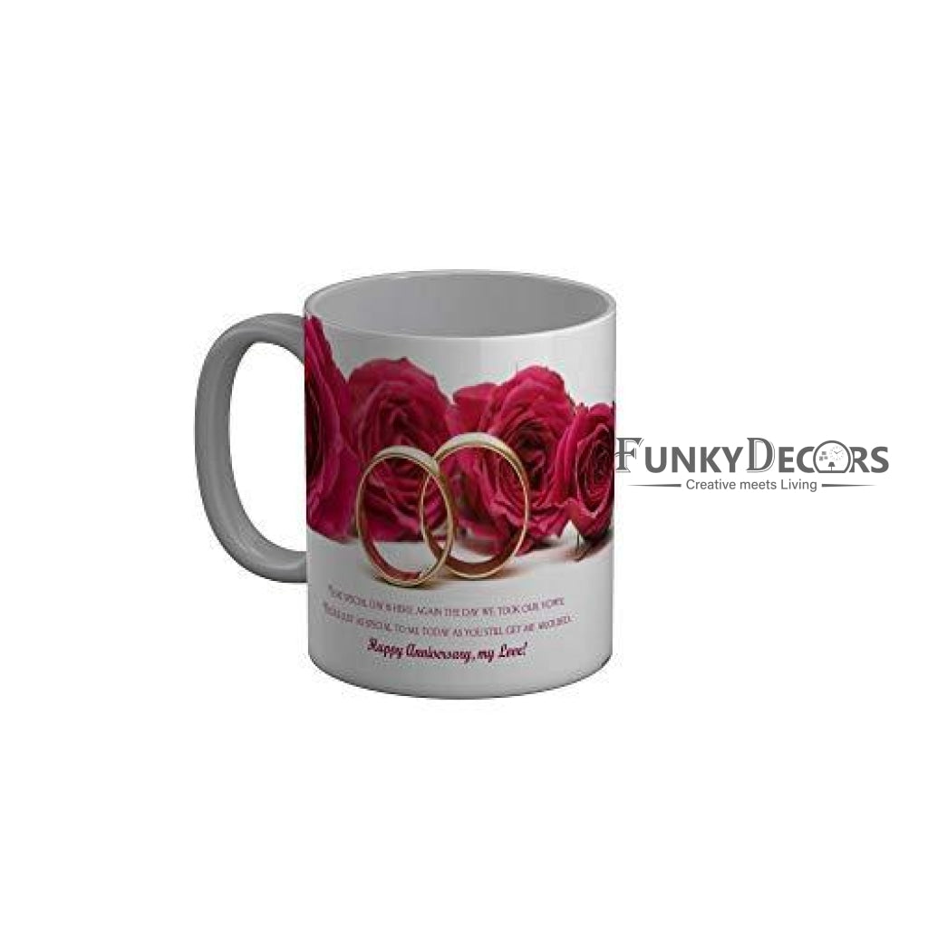 Funkydecors Happy Anniversary My Love Ceramic Mug 350 Ml Multicolor Mugs