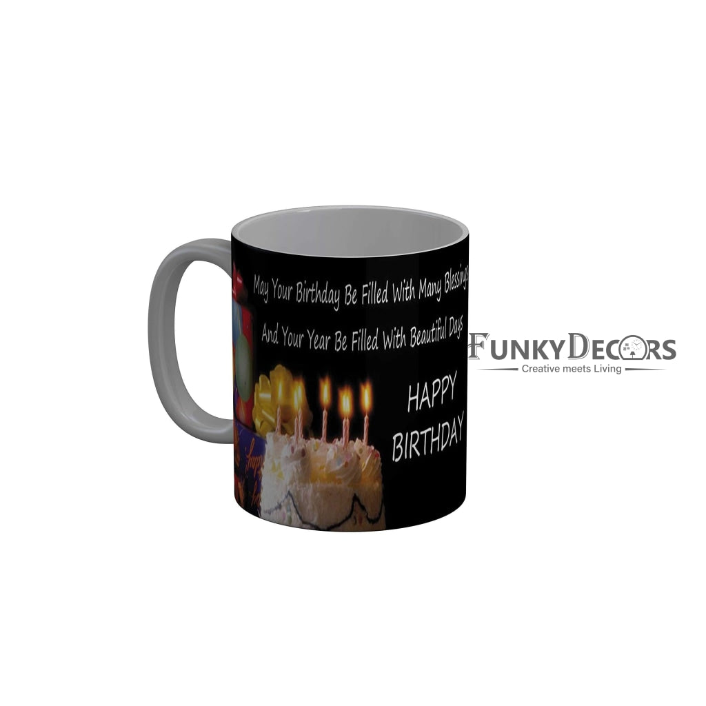 Funkydecors Happy Birtthday Wishes Gift Ceramic Mug 350 Ml Multicolor Mugs