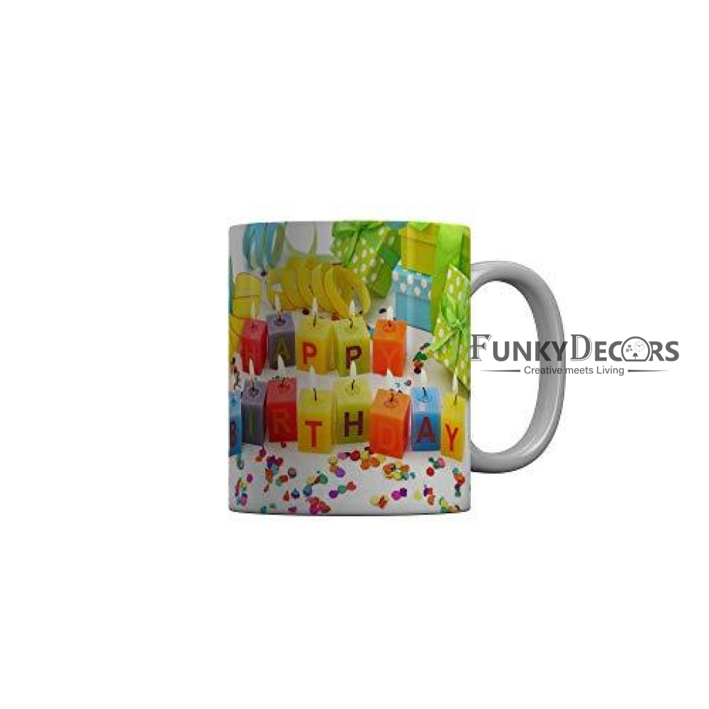Funkydecors Happy Birtthday Wishes Gift Ceramic Mug 350 Ml Multicolor Mugs