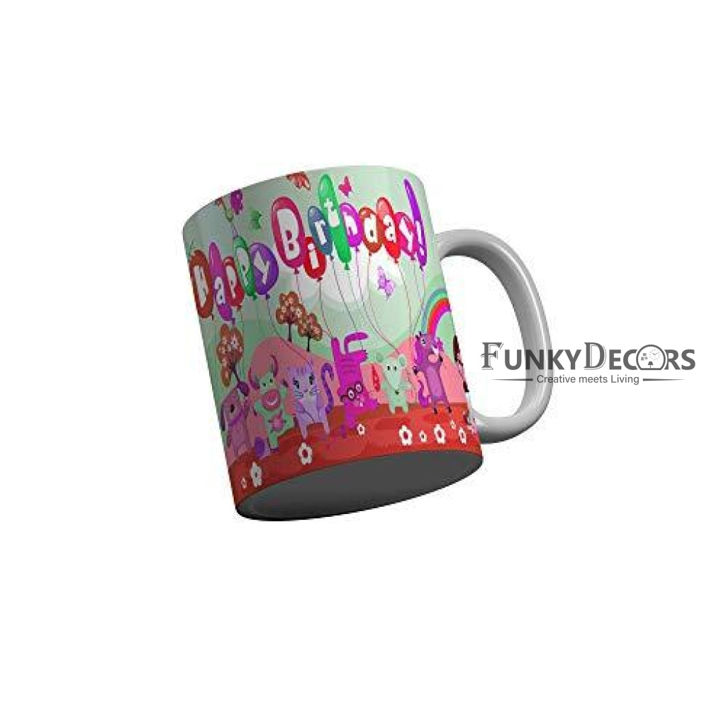 Funkydecors Happy Birtthday Wishes Gift Ceramic Mug 350 Ml Multicolor Mugs