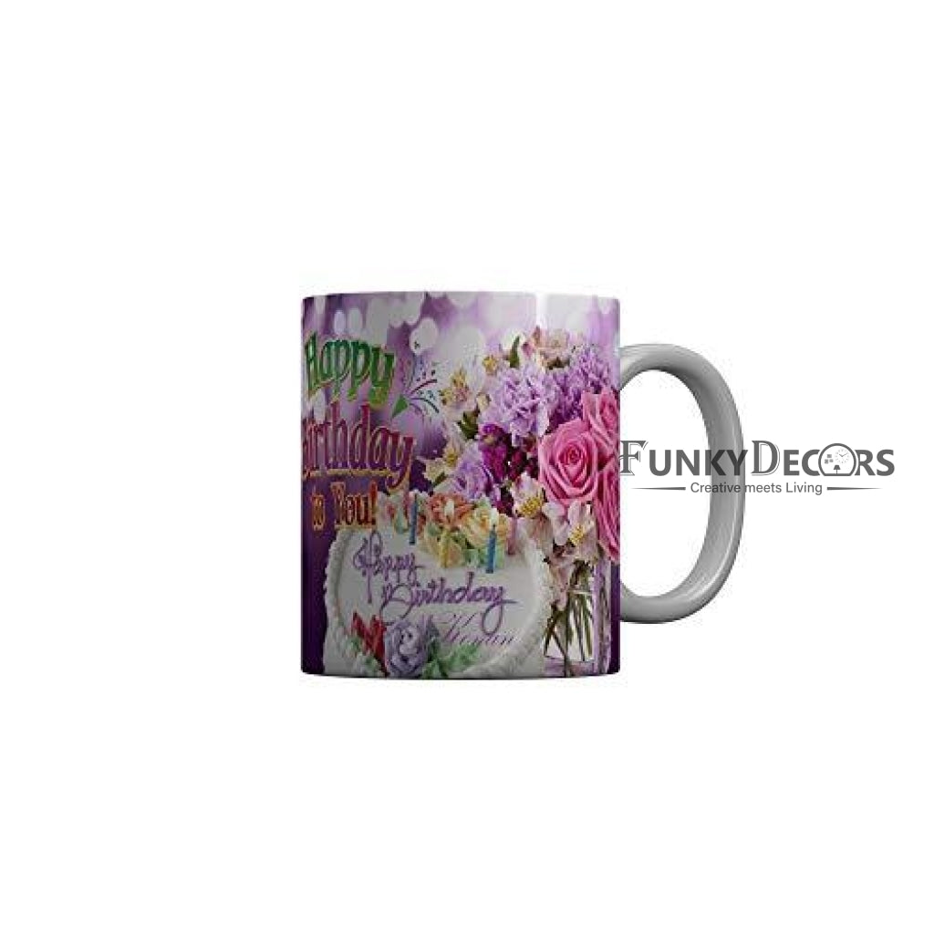 Funkydecors Happy Birtthday Wishes Gift Ceramic Mug 350 Ml Multicolor Mugs