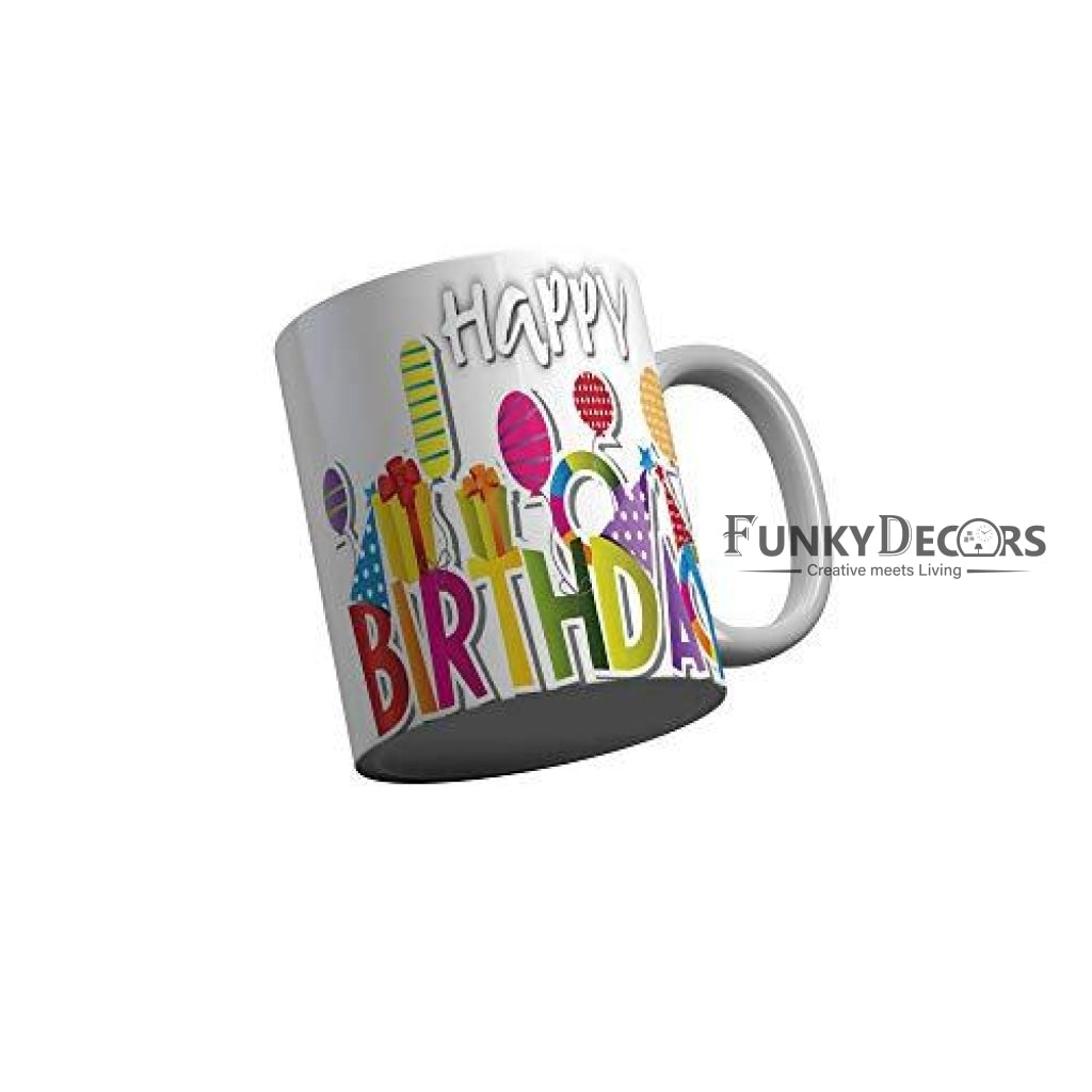 Funkydecors Happy Birtthday Wishes Gift Ceramic Mug 350 Ml Multicolor Mugs