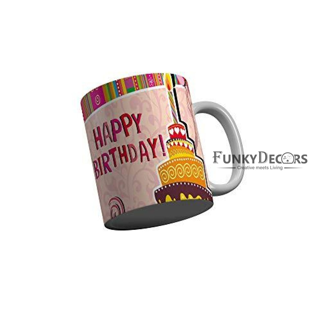 Funkydecors Happy Birtthday Wishes Gift Ceramic Mug 350 Ml Multicolor Mugs