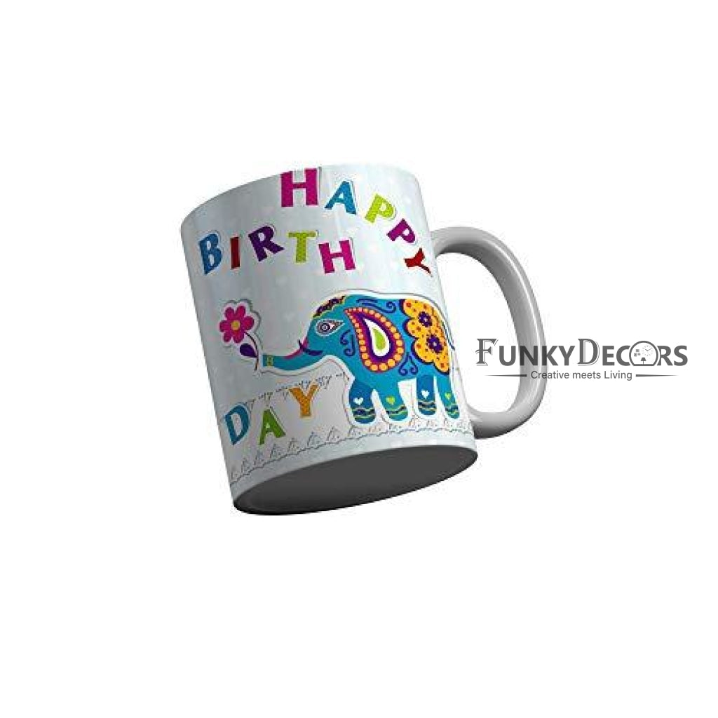 Funkydecors Happy Birtthday Wishes Gift Ceramic Mug 350 Ml Multicolor Mugs