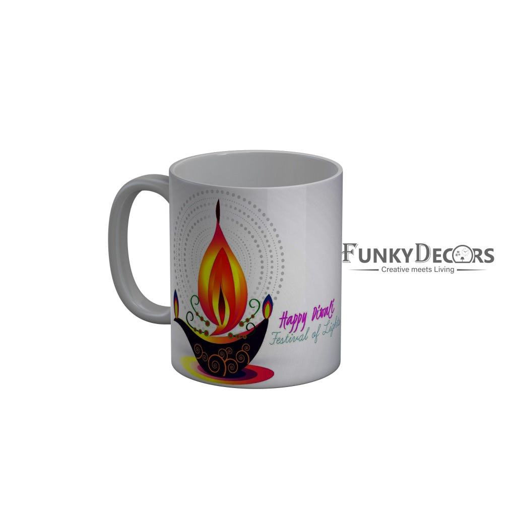 FunkyDecors Happy Diwali Festival of lightSpecial Diwali Ceramic Mug, 350 ML, Multicolor