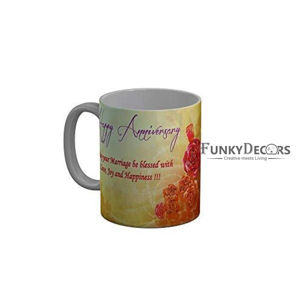 Funkydecors Happy Wedding Anniversary Ceramic Mug 350 Ml Multicolor Mugs