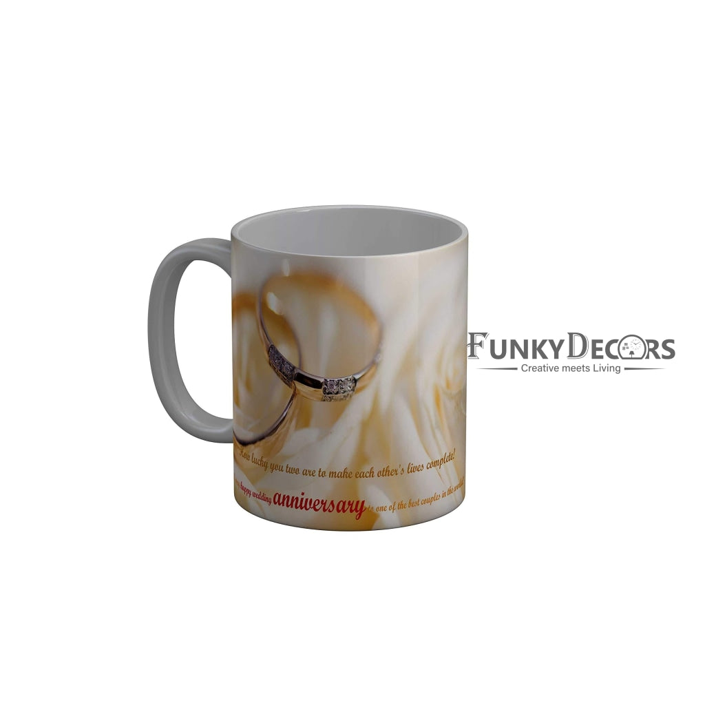 Funkydecors Happy Wedding Anniversary Ceramic Mug 350 Ml Multicolor Mugs