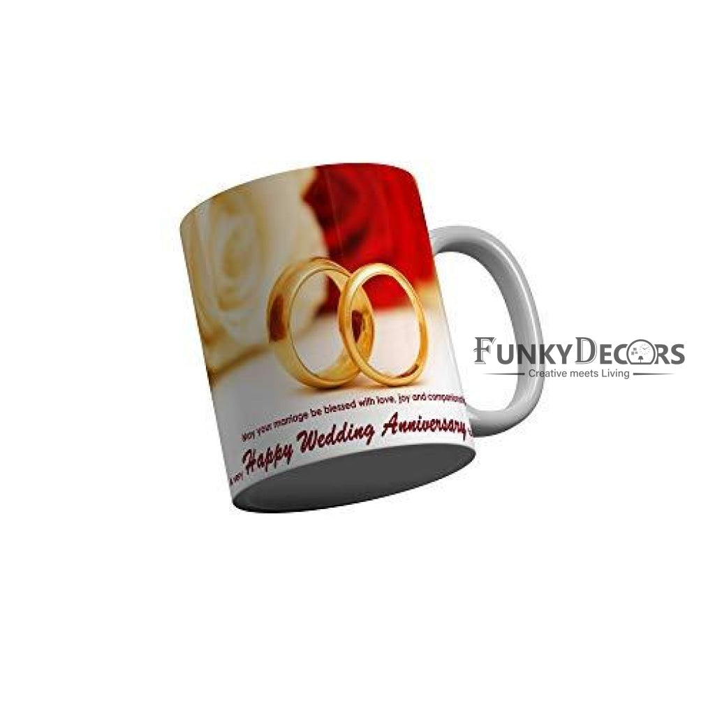 Funkydecors Happy Wedding Anniversary Ceramic Mug 350 Ml Multicolor Mugs