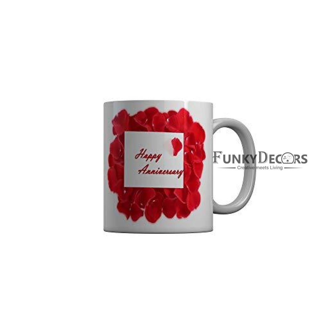 Funkydecors Happy Wedding Anniversary Ceramic Mug 350 Ml Multicolor Mugs