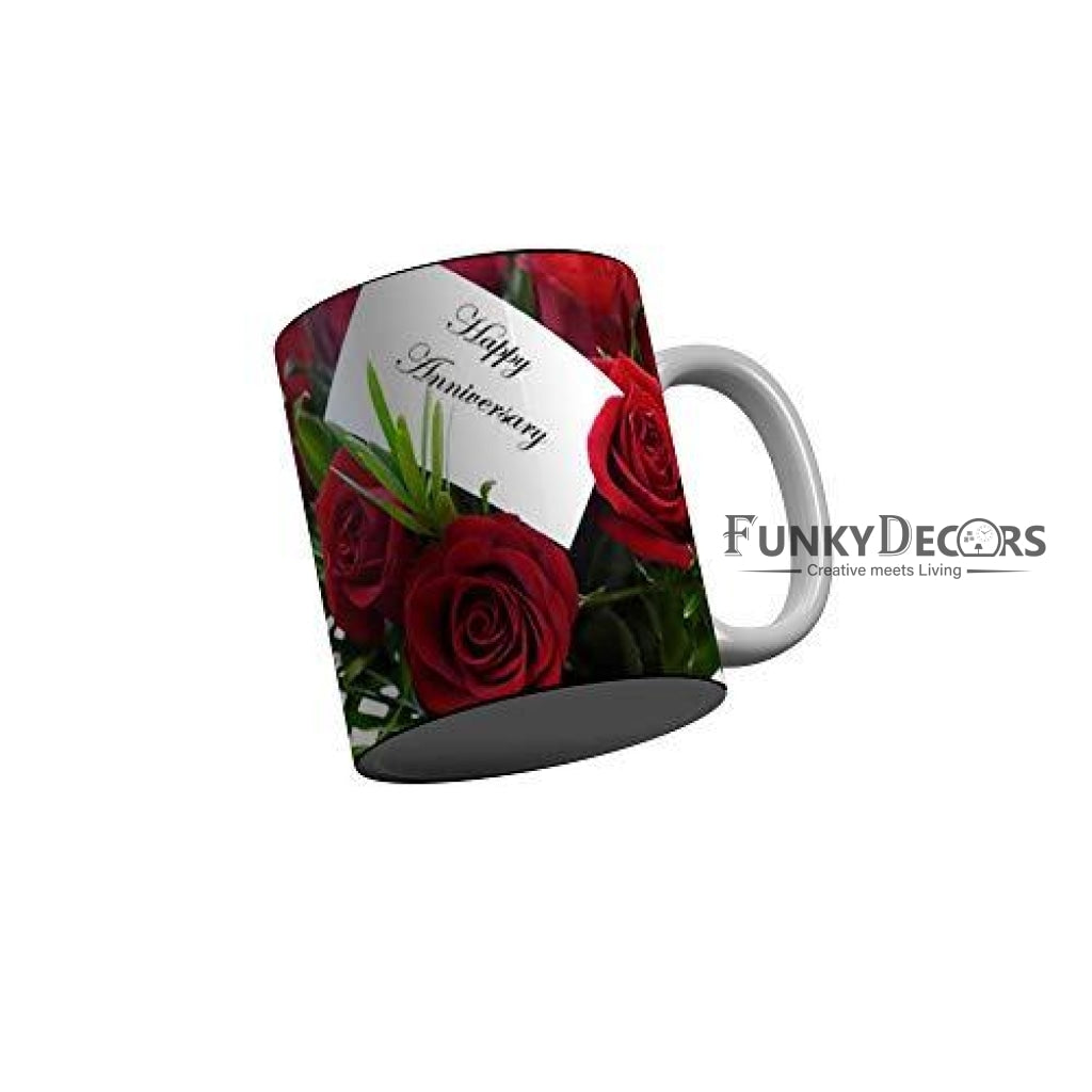 Funkydecors Happy Wedding Anniversary Ceramic Mug 350 Ml Multicolor Mugs