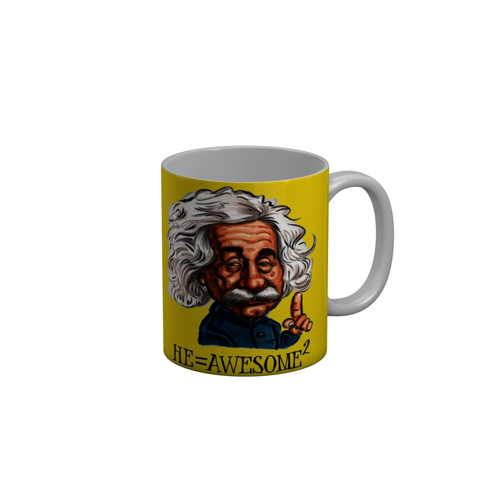 FunkyDecors He Awesome Square Yellow Funny Quotes Ceramic Coffee Mug, 350 ml