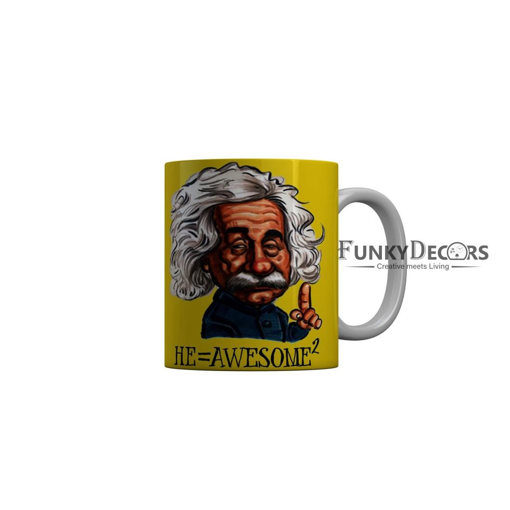 FunkyDecors He Awesome Square Yellow Funny Quotes Ceramic Coffee Mug, 350 ml