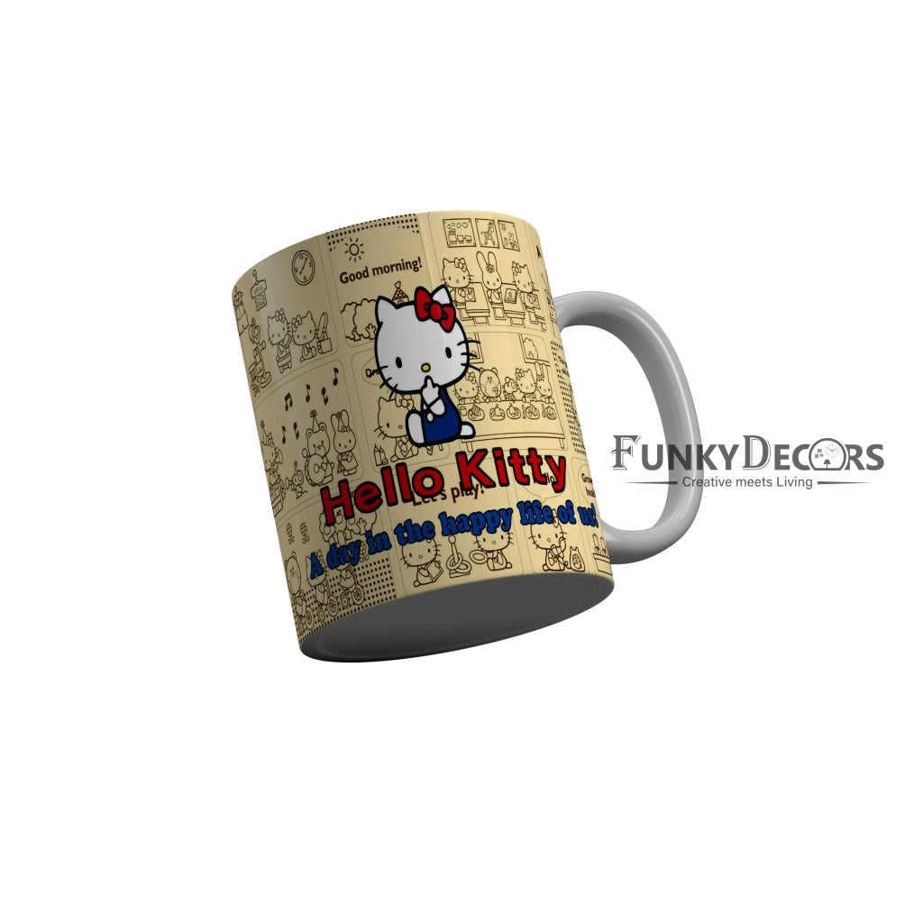 FunkyDecors Hello Kitty A Day Happy In The Happy Life of us Cartoon Ceramic Coffee Mug