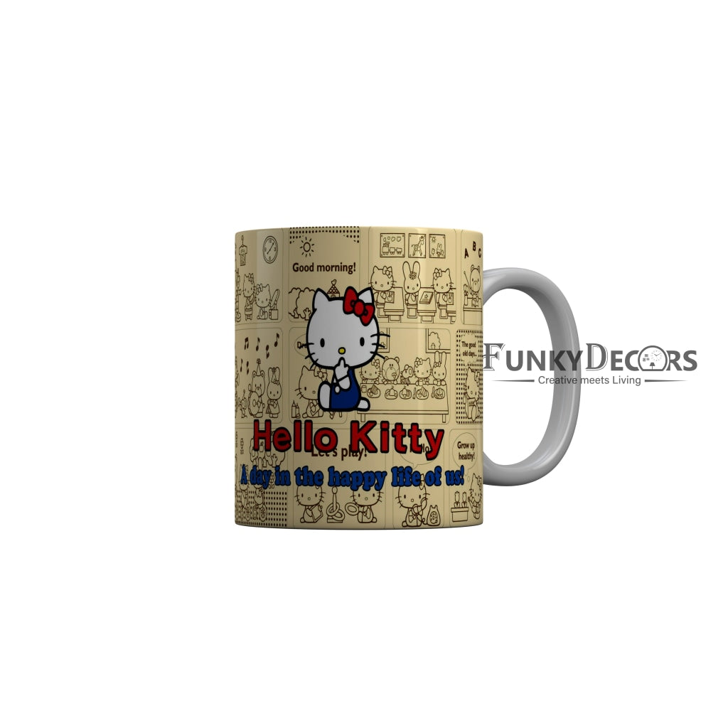FunkyDecors Hello Kitty A Day Happy In The Happy Life of us Cartoon Ceramic Coffee Mug