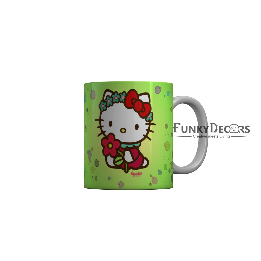 FunkyDecors Hello Kitty Flower Green Cartoon Ceramic Coffee Mug