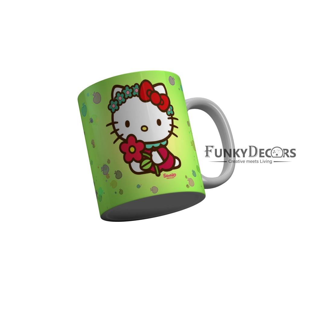 FunkyDecors Hello Kitty Flower Green Cartoon Ceramic Coffee Mug