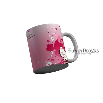 FunkyDecors Hello Kitty Pink Cartoon Ceramic Coffee Mug