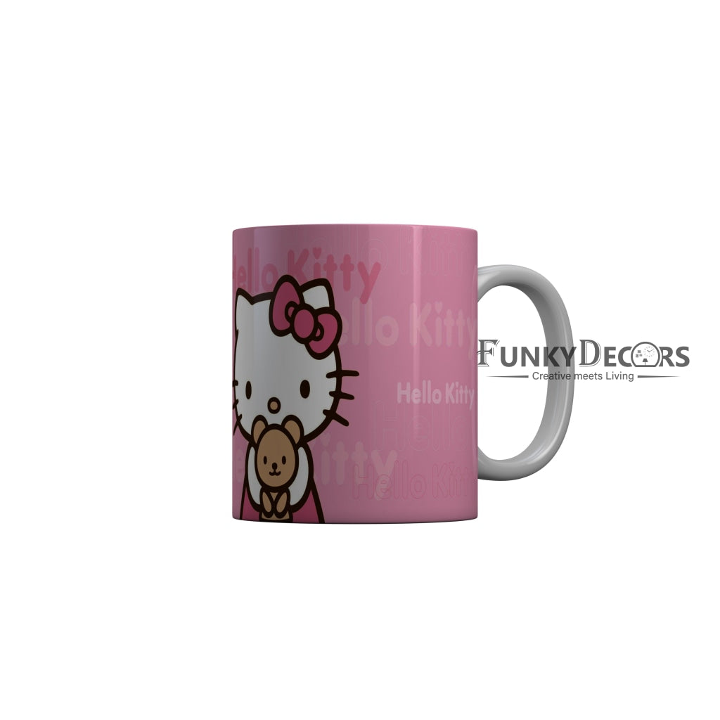 FunkyDecors Hello Kitty with Teddy Pink Cartoon Ceramic Coffee Mug