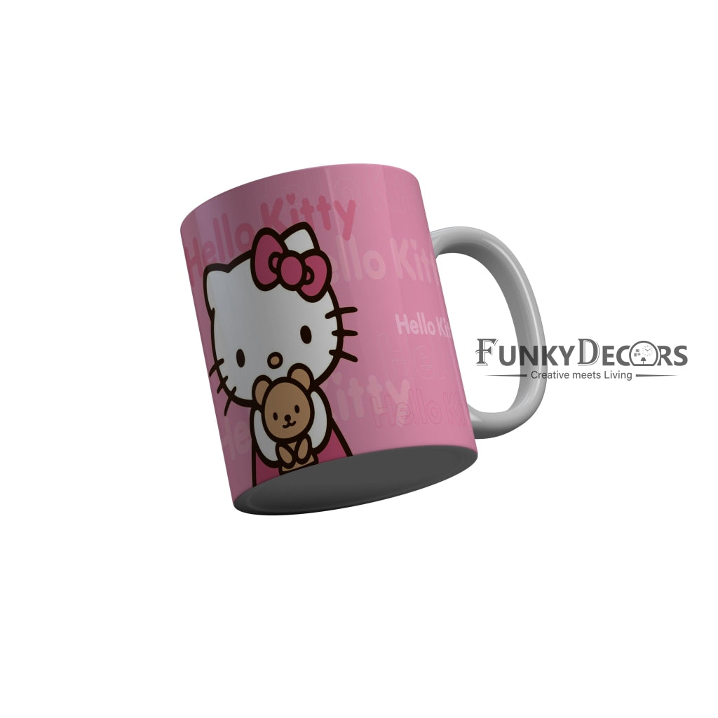 FunkyDecors Hello Kitty with Teddy Pink Cartoon Ceramic Coffee Mug
