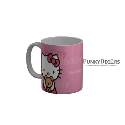 FunkyDecors Hello Kitty with Teddy Pink Cartoon Ceramic Coffee Mug