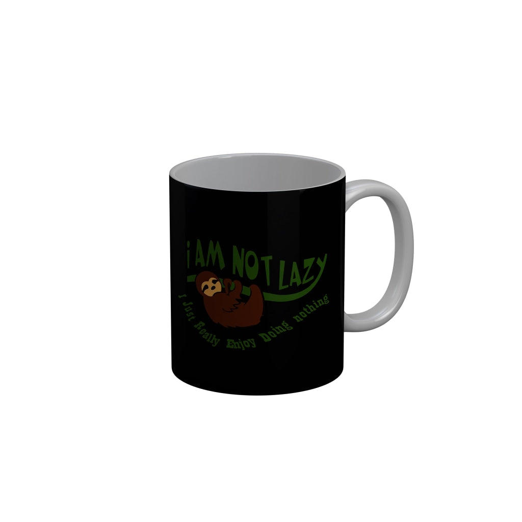 FunkyDecors I am Not Lazy Black Funny Quotes Ceramic Coffee Mug, 350 ml