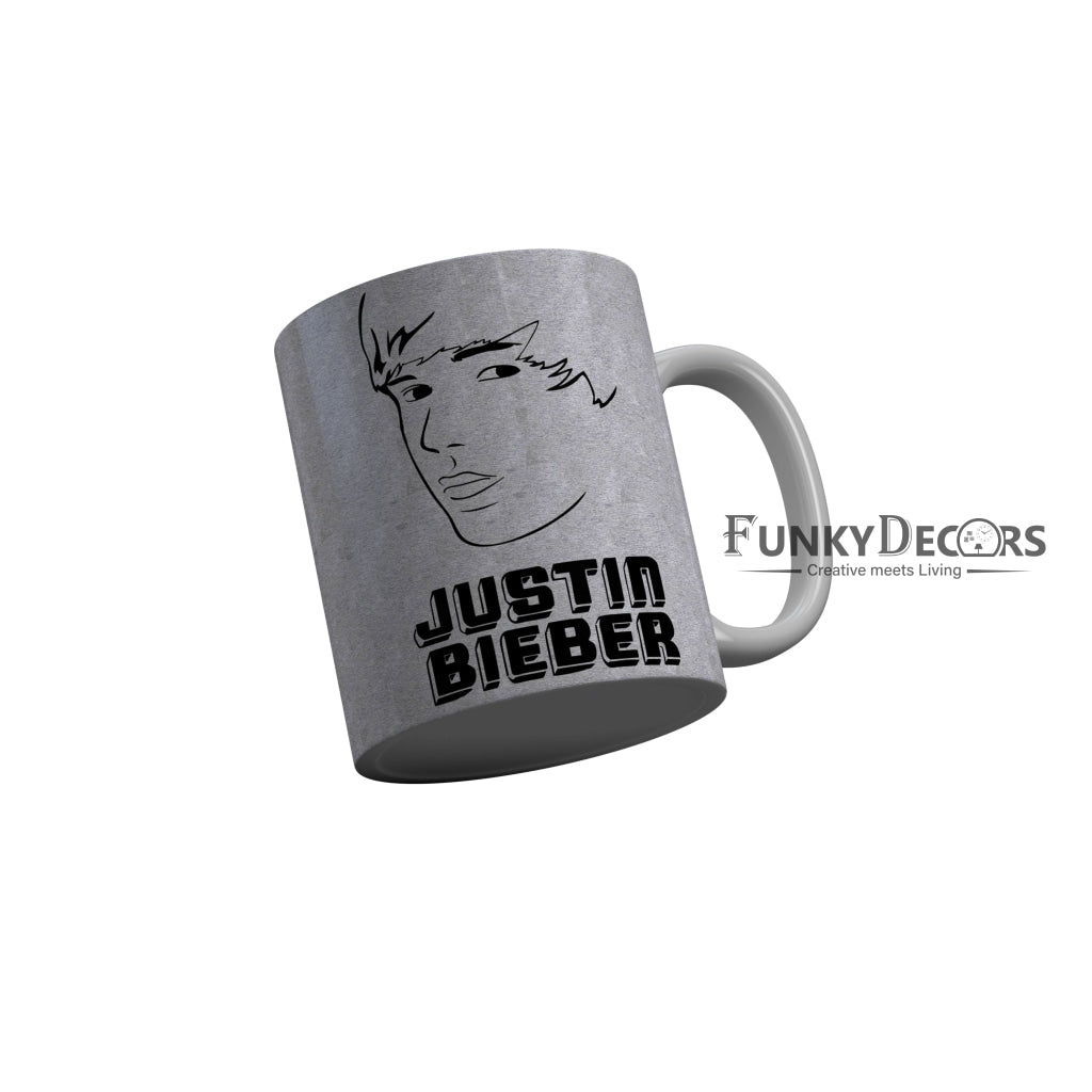 FunkyDecors Justin Bieber Grey Ceramic Coffee Mug, 350 ml