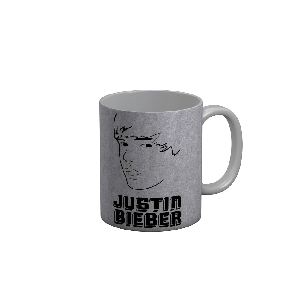 FunkyDecors Justin Bieber Grey Ceramic Coffee Mug, 350 ml