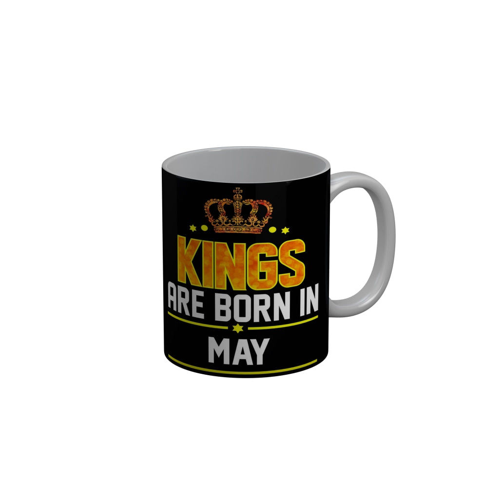 FunkyDecors Kings Are Born In February Black Birthday Quotes Ceramic Coffee Mug, 350 ml
